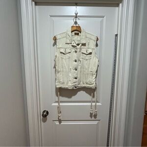 POL brand women’s junior size L Cream off white Denim Vest with rope detail